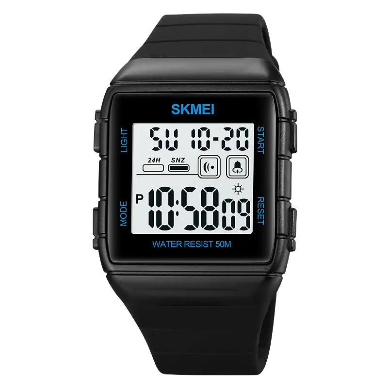 Skmei1960シリコンストラップ正方形メンズスポーツデジタル時計5bar防水屋外cr2016デジタル時計