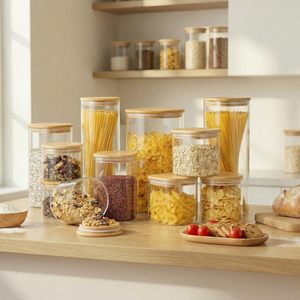 Customizable <b>Kitchen</b> <b>Storage</b> Clear square Borosilicate Glass Spice <b>Storage</b> Container <b>Jar</b> With Bamboo Lids - Product Image 2