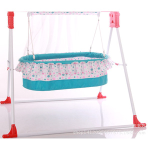 Baby <b>Hammock</b> Cradle Pink Blue Dot Pattern Foldable Rocking Bed 0-12 Months Metal Frame Bassinet Bedding - Product Image 1