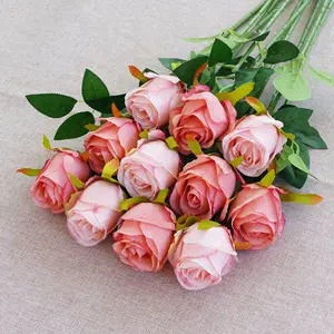 Bunga mawar buatan, bunga mawar sutra batang panjang untuk Diy buket pernikahan hiasan tengah meja dekorasi rumah