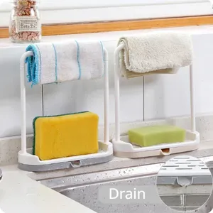 Étagère de rangement pliable simple en plastique couleur unie pour cuisine, écologique, avec égouttoir pour serviettes, éponges, chiffons et support à savon suspendu - Product Image 1