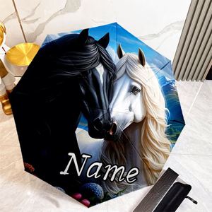 1 Parapluie Pliant Personnalisé Noir et Blanc avec Nom de Cheval, Sans Minimum de Commande, Cadeau Équestre Personnalisé, Impression UV, Regenschirm Mit Foto - Product Image 1