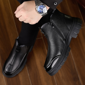 Bottes d'hiver pour hommes, bottines en cuir véritable, bout rond, doublure en fourrure, semelle extérieure en caoutchouc antidérapante, semelle intermédiaire en EVA, chaudes - Product Image 3
