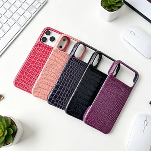 Étui de téléphone portable de luxe en cuir de vachette pleine fleur véritable, motif <span class=keywords><strong>croco</strong></span>, protection intégrale 360°, pour 17 Pro Max C - Product Image 6