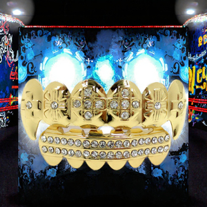 Grilles dentaires Hip Hop pour dents supérieures et inférieures, style « Iced Out » à taille brillante, unisexe, plaqué or jaune 14 carats, bijoux corporels - Product Image 3