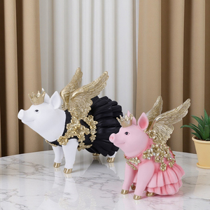 Figuras de animales bonitos de Redeco, escultura de cerdo de resina pintada en negro, figurita de cerdo volador rosa, adorno para regalos, decoración del hogar - Product Image 4