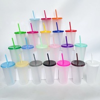 Vaso de Plástico Transparente de 24 oz con Pajita de Color y Logotipo Personalizable, de Gran Capacidad, para Café Helado, Fiestas y Cumpleaños