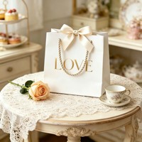 Sac cadeau en papier de luxe personnalisé avec nœud en ruban, sac de shopping imprimé avec logo personnalisé pour mariage, emballage cadeau d'entreprise