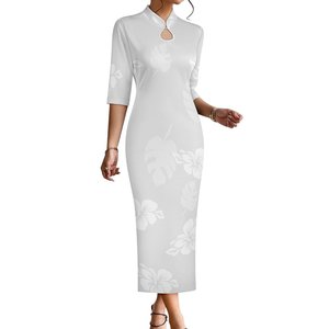 Prezzo all'ingrosso abito stretto con scollo a goccia di grandi dimensioni bianco <span class=keywords><strong>grigio</strong></span> disegno polinesiano samoano modello tribale abito estivo - Product Image 6