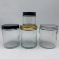 Stoples lilin bulat bening sisi lurus kosong, 60ml 120ml 250ml dengan tutup logam aluminium emas hitam, toples kaca lilin transparan