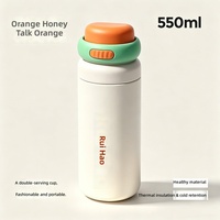 Thermos en acier inoxydable 316 à isolation sous vide 550 ml, bouteille d'eau portable anti-fuite avec poignée de transport pour la randonnée, les voyages en plein air