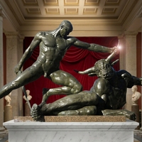 Estatua de bronce de cazador desnudo y Toro, estatua de China antigua