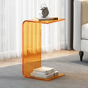 Personalizar transparente naranja acrílico muebles mesa de centro sofá lado decorativo acrílico estante de exhibición