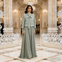 Robe de bal 2 pièces avec broderie florale 3D perlée, robe de soirée modeste à manches longues, ensemble maxi 2 pièces pour femme, pour l'Aïd, mariage, fête