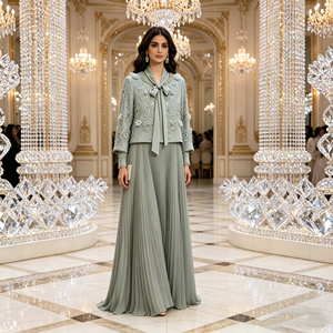 Conjunto <span class=keywords><strong>Elegante</strong></span> <span class=keywords><strong>de</strong></span> Dos Piezas 2026, Vestido con Bordado Floral y Cuentas, Chaqueta Estructurada y Falda Larga Plisada <span class=keywords><strong>para</strong></span> Ramadán y Eid - Product Image 5