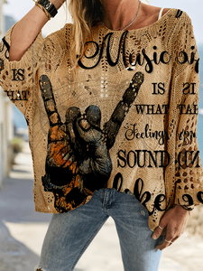 Women's Rock Graphic Knit Top 2026 Summer Oversized Music <strong>Slogan</strong> Printed Pointelle Mesh Sweater Grunge Narrative <strong>Jumper</strong> - Product Image 6