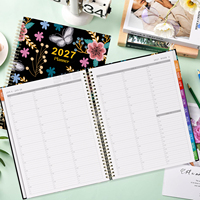 Agenda spirale A4 2027 – Motif floral papillon – Journal mensuel et horaire – Onglets mensuels colorés – Papier de bureau et scolaire de haute qualité