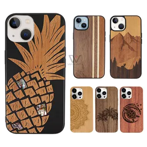 Shockproof Natural Madeira Acessórios do telefone móvel Round TPU Case