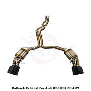 Échappement Catback Vortex en Titane Doré avec Embouts Ovales Noir Brillant pour Audi RS6 RS7 C8 4.0T V8 2019-2025 – Kits de Modification à Fixation Directe - Product Image 2
