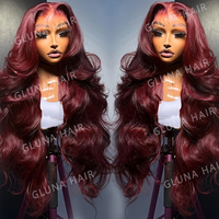 # Perruques Body Wave couleur bordeaux 99J en cheveux humains, pré-épilées, avec dentelle frontale HD transparente 13x6, densité 250, en cheveux indiens bruts