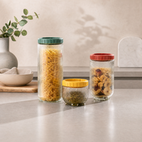 Set Stoples Kaca Bergaris Vertikal Grosir dengan Tutup Kedap Udara, Wadah Makanan Dapur untuk Biji-bijian, Pasta, Kacang-kacangan, Set Hadiah Logo Kustom