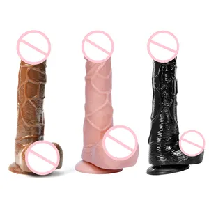 Lesbiche prodotti per il sesso Soft Tpe realistico Dildo Vagina ventosa anale Plug femminile pene massaggio giocattolo del sesso Dildo per donna