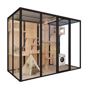 Casa para Gatos Grande Personalizada al por Mayor con Ruedas Extraíbles, Estantes de Madera de Caucho y Vidrio Irrompible, Mansión para Mascotas, Jaulas para Mascotas - Product Image 3