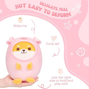 Jouet pour chien <span class=keywords><strong>Corgi</strong></span> rond marron personnalisé en tenue de cochon rose, cadeaux d'anniversaire à câliner pour enfants, jouet en peluche pour chien de 8 pouces - Product Image 3