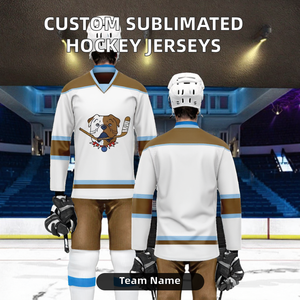 Maillots de hockey imprimés OEM, logo personnalisé, nom de l'équipe, 100% polyester, séchage rapide, uniformes de hockey sur glace, col en V, double sangle, trois-quarts - Product Image 2