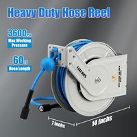 Enrouleur de tuyau de nettoyeur haute pression rétractable 1/4 60 pieds, robuste, avec enroulement automatique et tuyau inclus