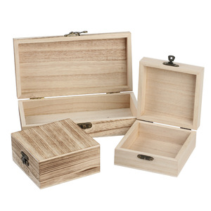 Scatola in <span class=keywords><strong>Legno</strong></span> Rustica Non Finita e Non Verniciata con Coperchio a Cerniera per Artigianato, Fai-da-Te, Conservazione Gioielli, in <span class=keywords><strong>Legno</strong></span> di Paulownia - Product Image 1