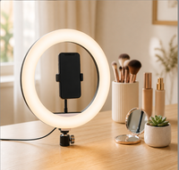 Ring Light Plastik 12 Inch dengan Holder Ponsel, Kit Pencipta Konten Video Profesional, Peralatan Pemotretan Studio LED untuk Siaran Langsung
