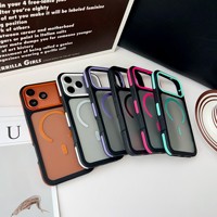 Coque en acrylique pour iPhone 17 Pro Max, style Ins, design color-block, finition mate, protection intégrale magnétique