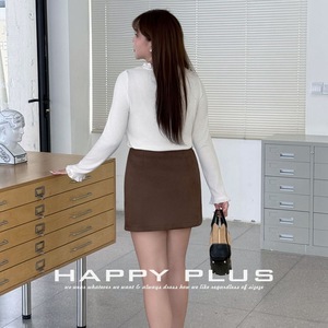 Happy Plus – haut en tricot à volants, blanc cassé, manches longues, couleur unie, pull grande taille pour femme, couche de base d'automne, N9401 - Product Image 5