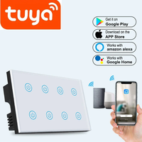 Glomarket Wall Touch Light 8 Gang Switch 147mm Tuya Alexa Zigbee Télécommande Interrupteur électrique Panneau de commutation tactile intelligent