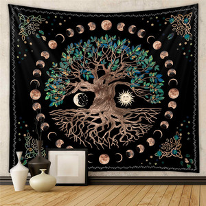 Vie cosmique <span class=keywords><strong>arbre</strong></span> tapisserie rêveur grand <span class=keywords><strong>arbre</strong></span> <span class=keywords><strong>mur</strong></span> couverture mystérieux soleil lune fond paysage tenture murale tissu pour chambre - Product Image 4