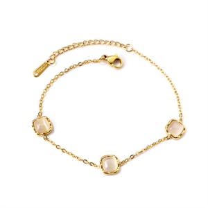 Bracelet en gros avec pendentif en pierres précieuses, plaqué or, breloque carrée en opale, bijoux pour femmes - Product Image 1