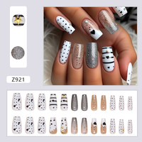 Faux Ongles à Coller de Qualité Supérieure, Prix de Gros Abordable, Longueur Moyenne, Forme Cercueil Amande, Design Français Perlé, 24 Pièces/Boîte