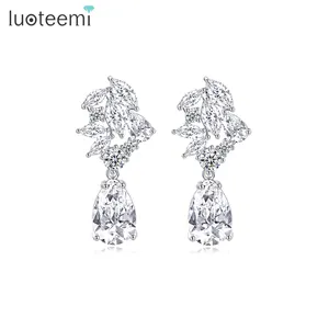 LUOTEEMI Luxury Earring Fashion Lady Drop Wedding Large Bridal Elegant Zircon Earing Jewelry Woman