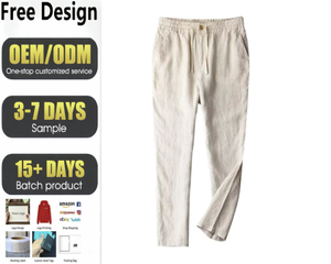 <span class=keywords><strong>Pantaloni</strong></span> in <span class=keywords><strong>Lino</strong></span> Personalizzati da Uomo, Traspiranti in Cotone, Estivi, a Gamba Dritta, Tinta Unita, con <span class=keywords><strong>Elastico</strong></span> in Vita, per il Tempo Libero - Product Image 1