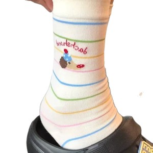 Crew <b>Socks</b> Women Striped Cartoon Dog Design Breathable Sweat Absorbing <b>Polyester</b> Fiber Autumn Spring Wear - Product Image 4