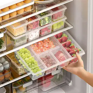 Clear Refrigerator Organizer 5-fach Lebensmittel vorrats behälter Kunststoff box Geteiltes Gemüse tablett mit Deckel für Obst gemüse