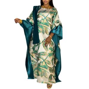 Vestido de gasa de manga larga para mujer Dashiki africano estampado de flores Maxi bata Dubai Kaftan Abaya fiesta graduación noche ropa africana - Product Image 5