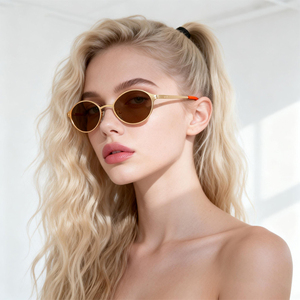 Gafas de Sol Ovaladas Pequeñas de Metal Retro de Moda Nueva 2026 STORY GY02555 para Mujer y Hombre, Gafas de Sol de Diseñador de Marca <span class=keywords><strong>Y2K</strong></span> con Remaches Estilo Steampunk - Product Image 1