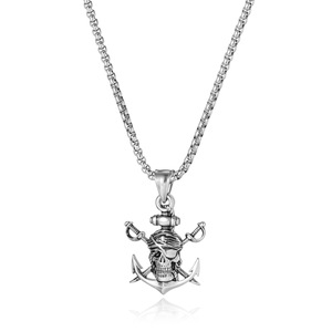 Collier pendentif en acier inoxydable pour homme, style punk gothique vintage, double épée, crâne, squelette, <span class=keywords><strong>ancre</strong></span> nautique, croix - Product Image 4