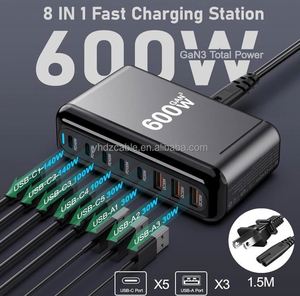 600W High Quality Multi-Function Charger Pd <b>Adapter</b> 3 USB+5 <b>Type</b>-<b>c</b> 8 Ports Desktop Charger Station for Phone Tablet and Laptop - Product Image 3