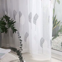 Vente en gros bon marché Rideau transparent brodé de feuilles grises pour salon chambre balcon