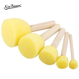 Xin bowen outils de dessin pour enfants 5 pièces bricolage peinture jouets jaune mousse joint manche en bois éponge brosse pour enfants