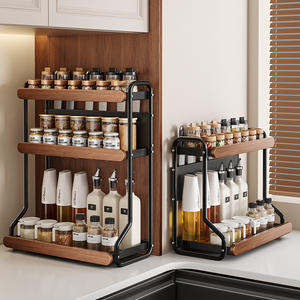 Étagère de rangement de cuisine moderne à double niveau avec finition en bois pour le stockage d'huile, de sel, de sauce soja et de vinaigre, design en forme de L, style Mesa - Product Image 4