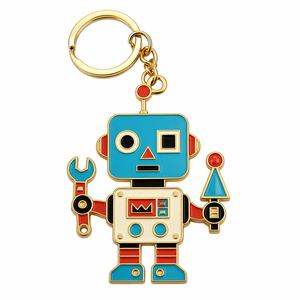 Porte-clés personnalisé en émail dur, robot rétro, plaqué or, alliage de zinc, souvenir robot vintage pour cadeau et collection - Product Image 2